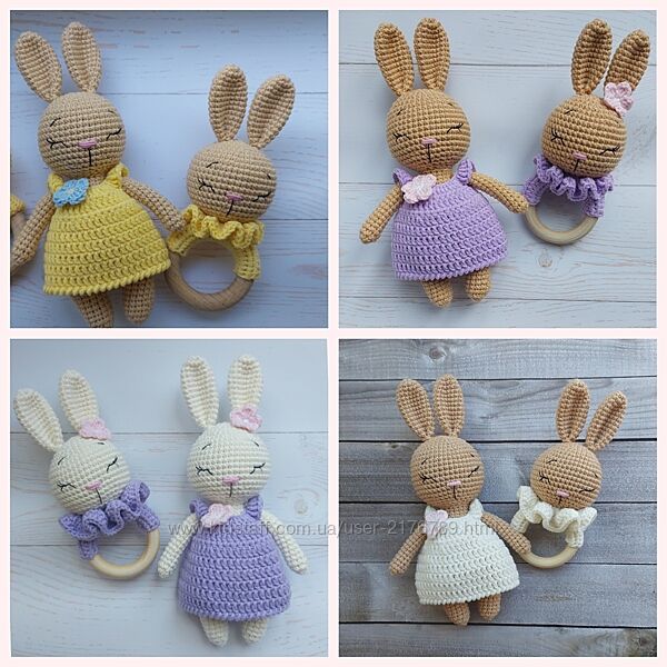 Набір подарунок ручна робота амігурумі зайка брязкальце