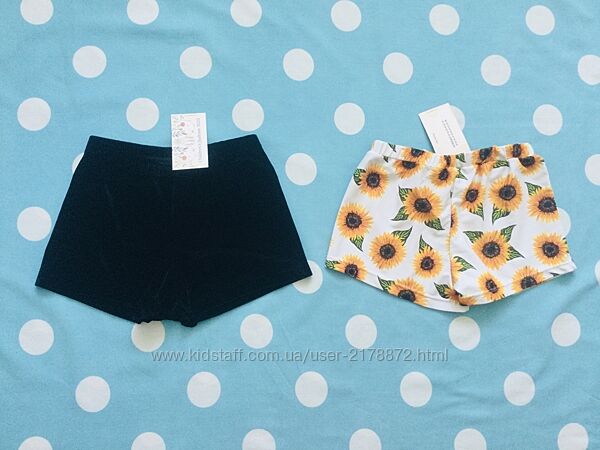 10-12 рок. Shein шорти, оксамитові і білі з соняшниками нові з бірками чорн