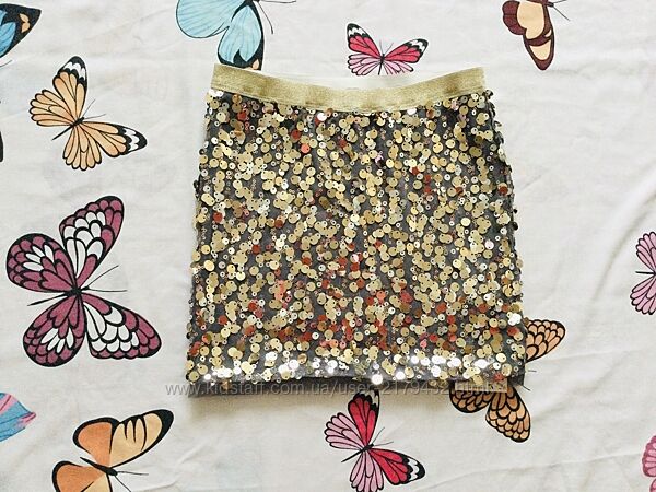 7-8 рок. Lindex фатинова 2-шарова спідничка розшита паєтками з золотим пояс