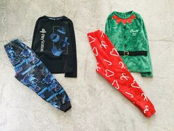 8-9 рок Primark флісова та велюрова піжама з Новорічним принтом та Плейстей