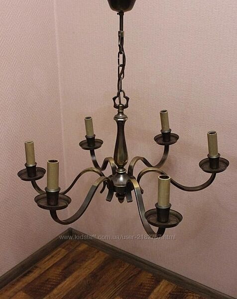 Люстра на 6 ріжків для низьких стель, латунь, б/в з німеччини.