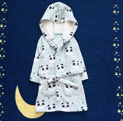 Marks&Spencer 2-3 рок. , флісовий, махровий, пухнастий халат з Пандами. небе