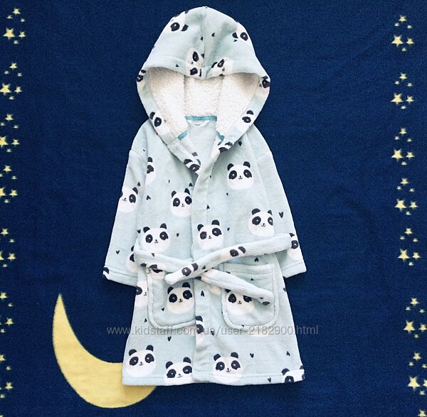 Marks&Spencer 2-3 рок. , флісовий, махровий, пухнастий халат з Пандами. небе