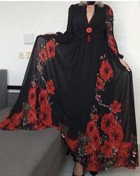 Чарівна сукня максі з маками діадема