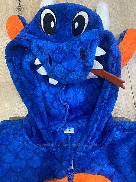 Кігурумі дракон, мякий фліс, р.92, яскравий синій 