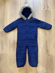 Зимовий комбінезон 8692, синій, капюшон з хутром